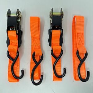 Haul Master 400 lb Capacity Ratchet Tie Down Straps Neon Orange S-Hook 2 Pack